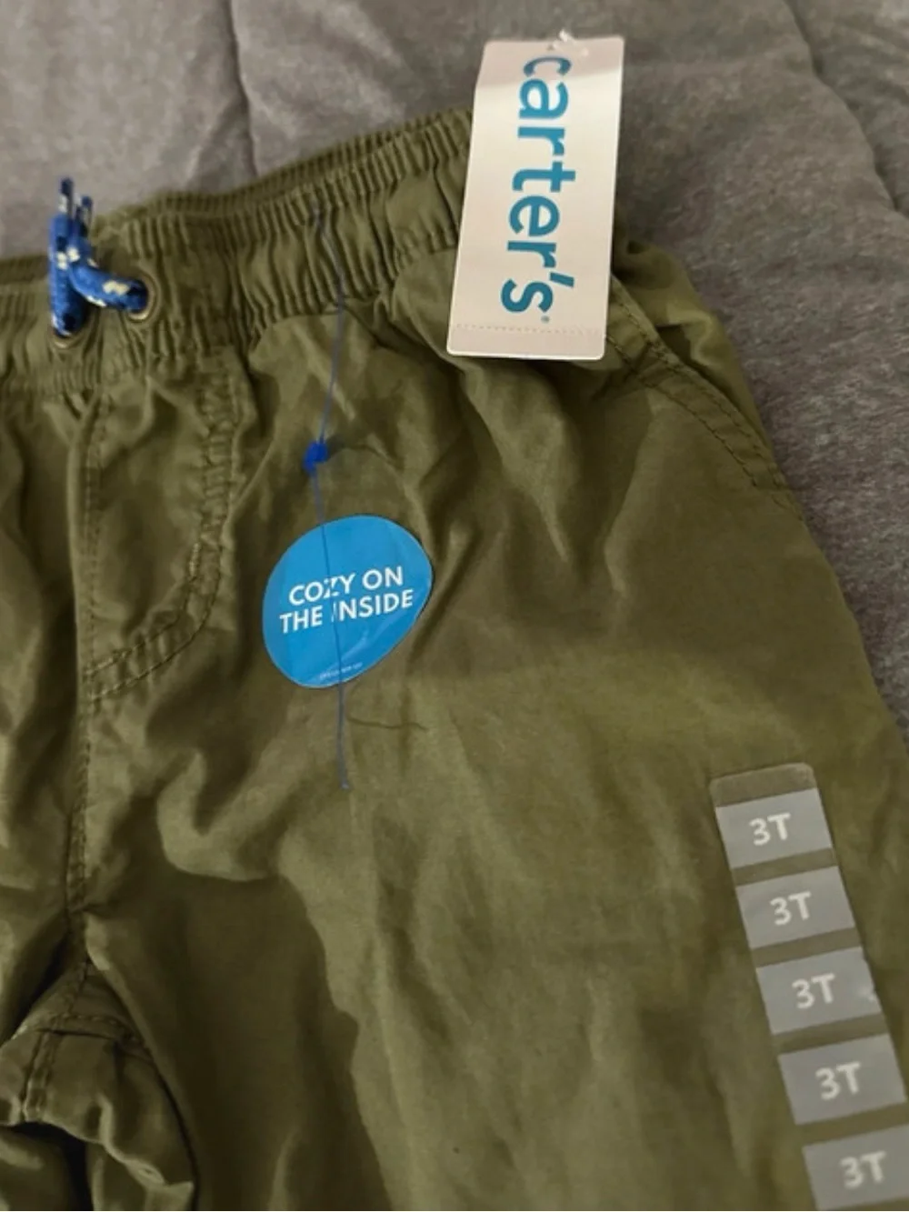 Carter's Olive Green Elastic Waist Joggers with Drawstring